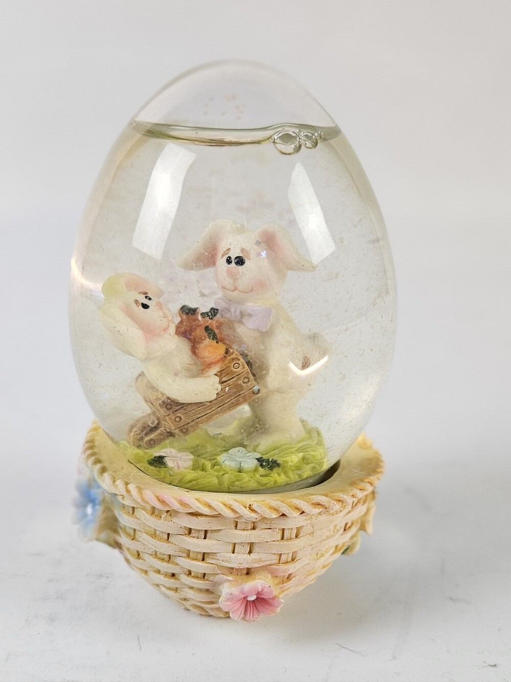Decorative Bunny Egg Snow Globe - Cream and Pastel